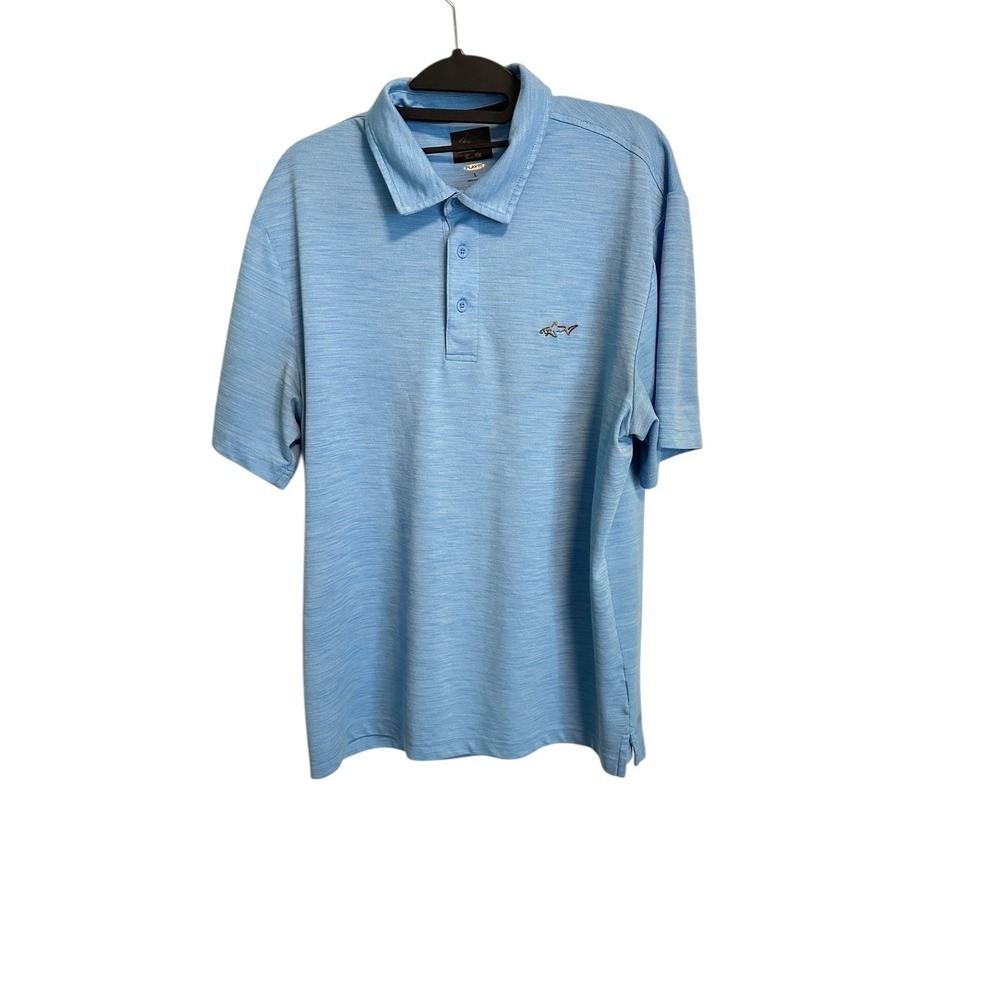 Greg Norman Men's Large Blue Heathered Golf Polo Shirt Dry Excel Shark Logo